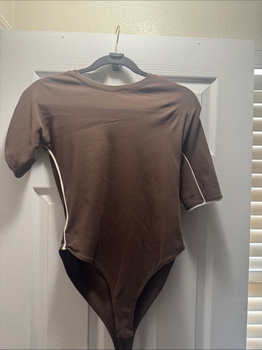 Zara Brown Short-Sleeve Bodysuit with White Piping